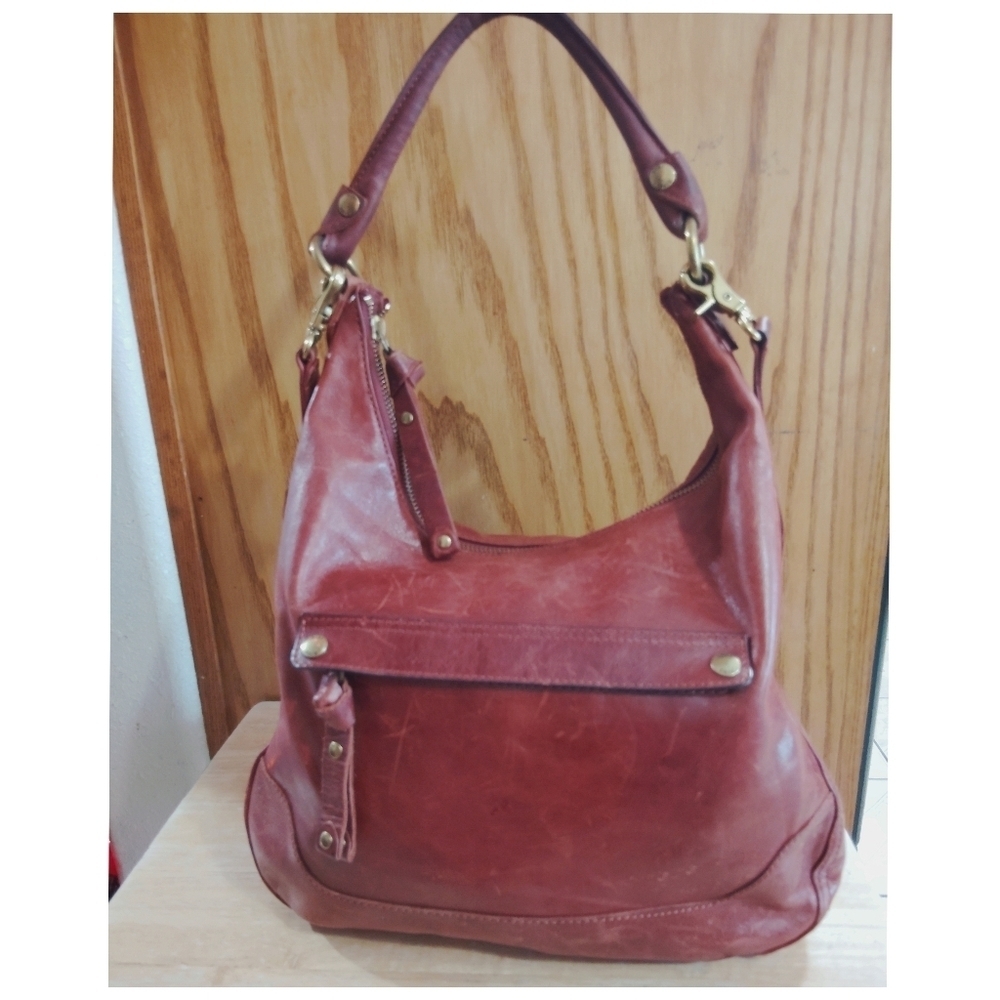 Frye Cognac Brown Leather Hobo Bag Minimalist Shoulder Purse - Picture 2 of 11